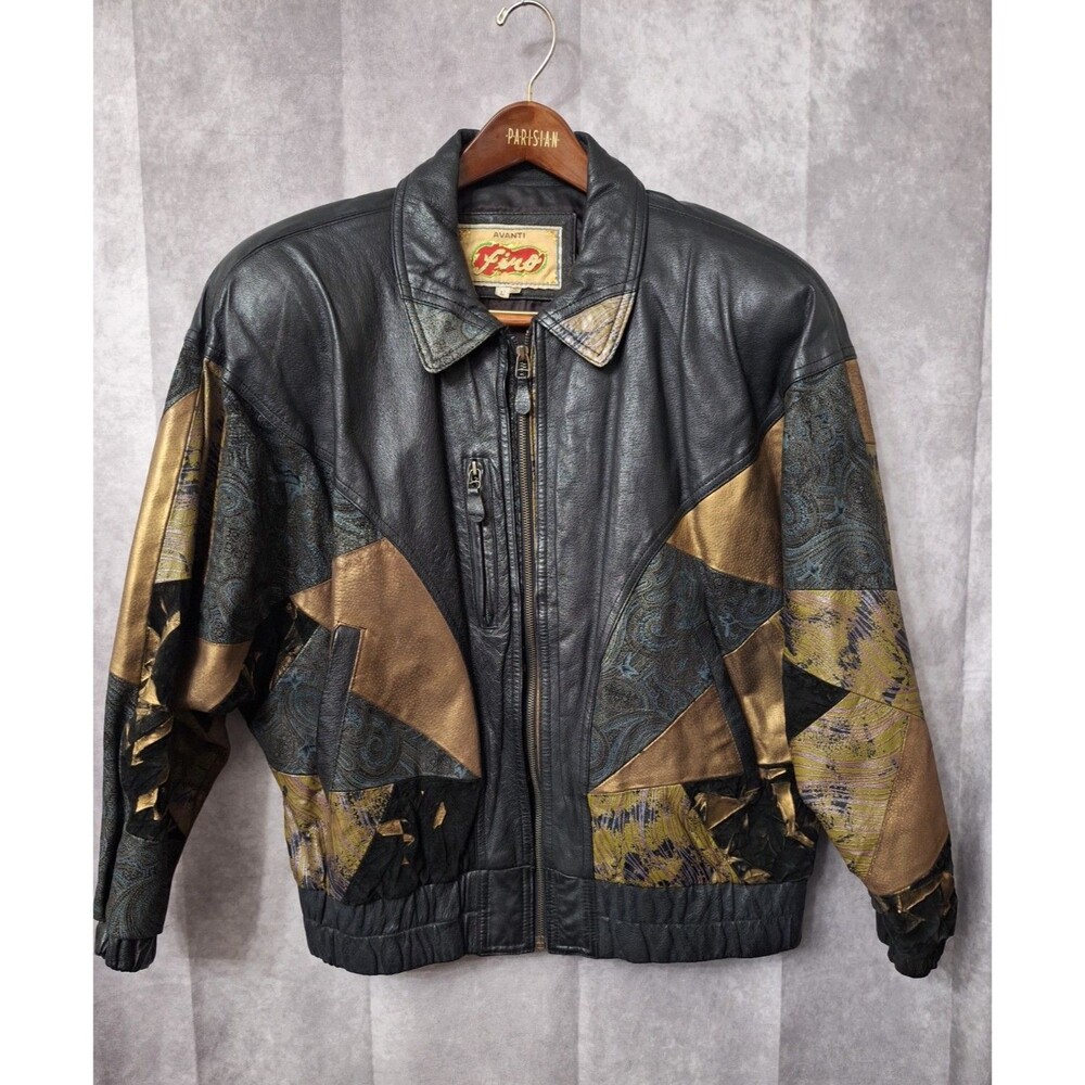 Vintage 80's Avanti Leather Patchwork Jacket Womens Sz  L Bomber Full Zip Moto